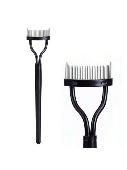 1pc Pink Stainless Steel Dense Tooth Eyelash Comb Brush, Portable Eyelash Curling Assistant Tool, Eye Makeup Tool, False Eyelash Grooming Tool
