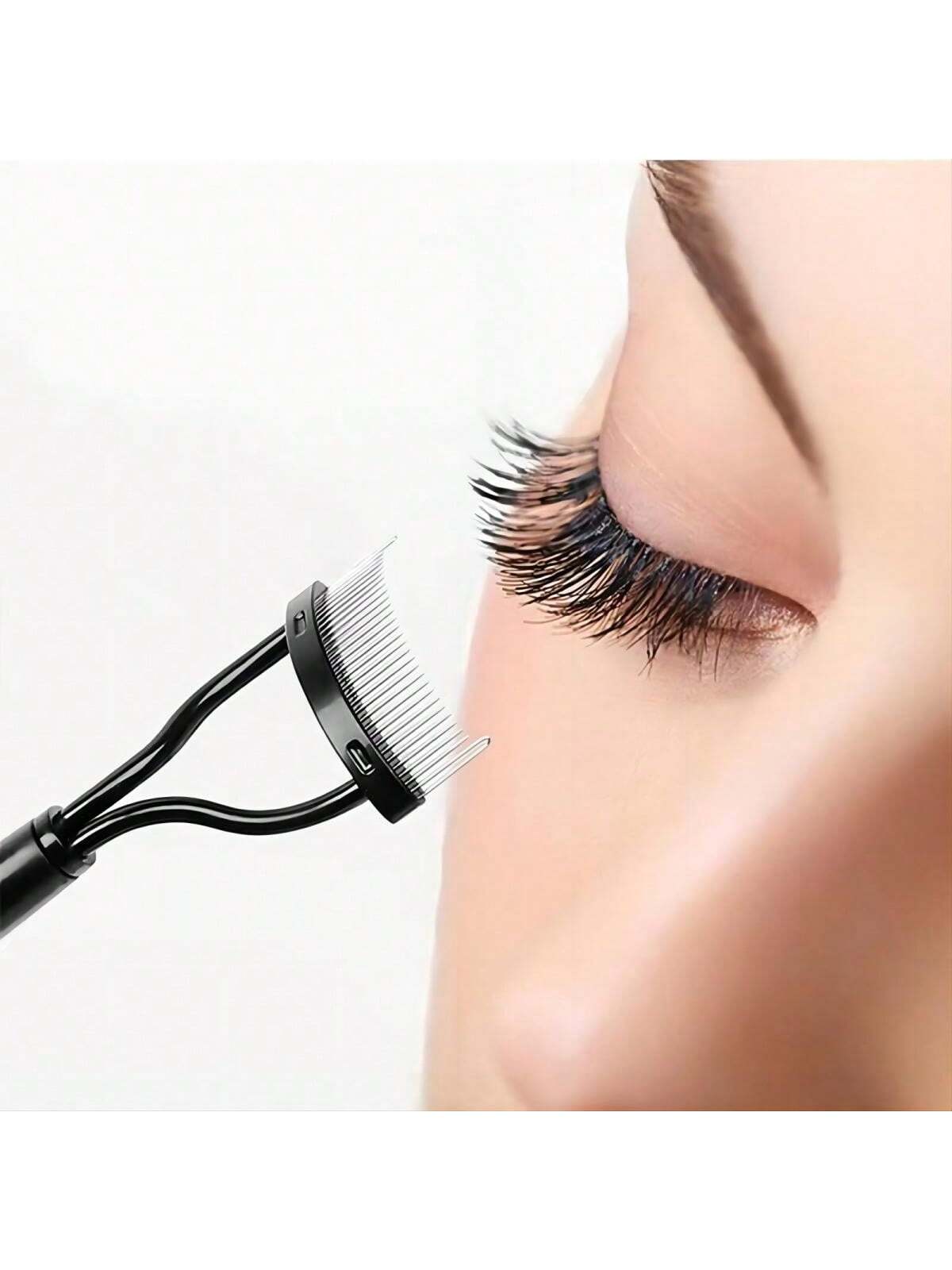 1pc Pink Stainless Steel Dense Tooth Eyelash Comb Brush, Portable Eyelash Curling Assistant Tool, Eye Makeup Tool, False Eyelash Grooming Tool