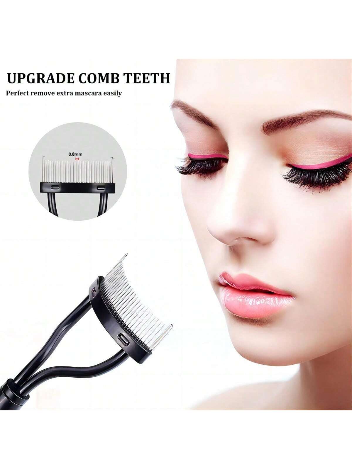 1pc Pink Stainless Steel Dense Tooth Eyelash Comb Brush, Portable Eyelash Curling Assistant Tool, Eye Makeup Tool, False Eyelash Grooming Tool