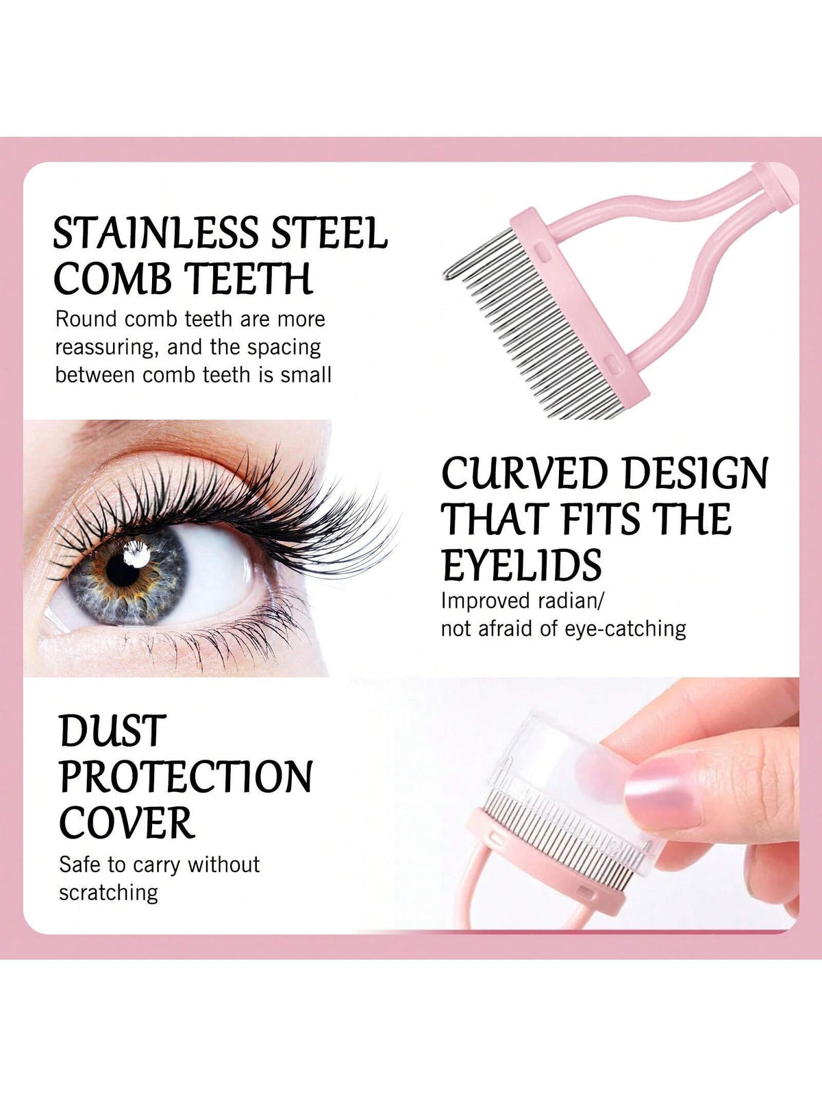 1pc Pink Steel Needle Eyelash Comb With Stainless Steel Close Teeth Portable Eyelash Curler Aid Cosmetic Tool, Eyebrow Brush, Eyeshadow Brush, Brush,Giveaways