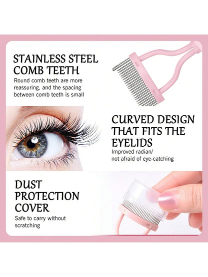 1pc Pink Steel Needle Eyelash Comb With Stainless Steel Close Teeth Portable Eyelash Curler Aid Cosmetic Tool, Eyebrow Brush, Eyeshadow Brush, Brush,Giveaways