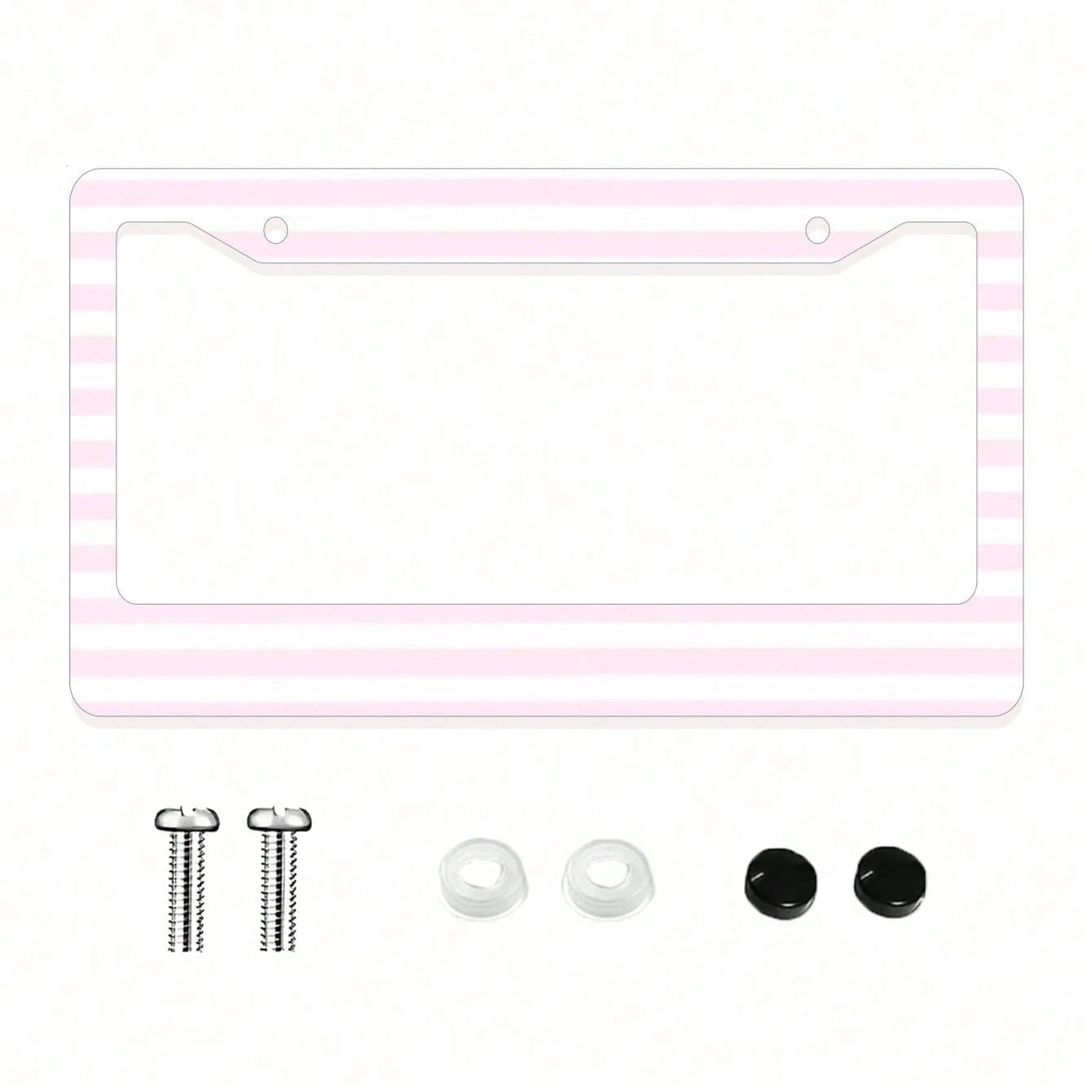 1pc Pink Striped Novelty And Fun- Themed License Plate Frame, Aluminum- Made, 6x12 Inches, 2- Hole Type With Screw Set, Car Decoration And, Meets US Vehicle Standards
