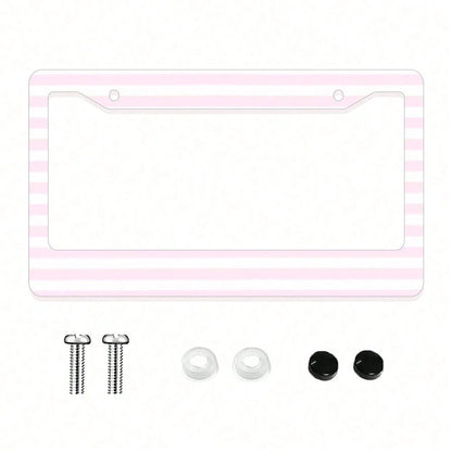 1pc Pink Striped Novelty And Fun- Themed License Plate Frame, Aluminum- Made, 6x12 Inches, 2- Hole Type With Screw Set, Car Decoration And, Meets US Vehicle Standards