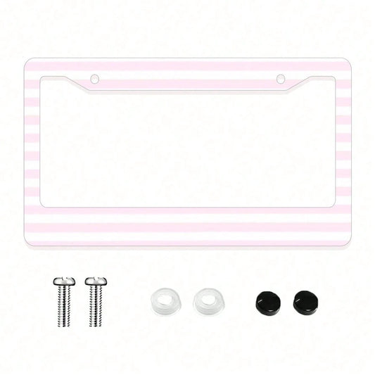 1pc Pink Striped Novelty And Fun- Themed License Plate Frame, Aluminum- Made, 6x12 Inches, 2- Hole Type With Screw Set, Car Decoration And, Meets US Vehicle Standards
