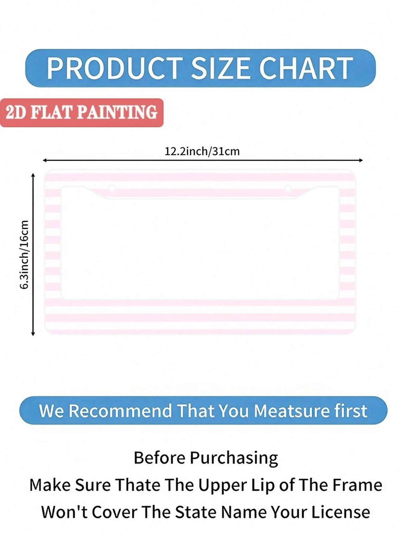 1pc Pink Striped Novelty And Fun- Themed License Plate Frame, Aluminum- Made, 6x12 Inches, 2- Hole Type With Screw Set, Car Decoration And, Meets US Vehicle Standards