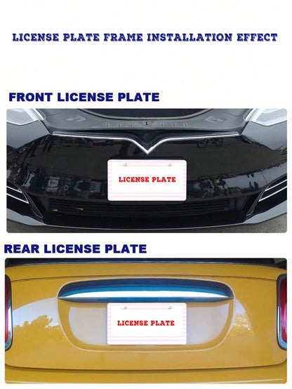 1pc Pink Striped Novelty And Fun- Themed License Plate Frame, Aluminum- Made, 6x12 Inches, 2- Hole Type With Screw Set, Car Decoration And, Meets US Vehicle Standards