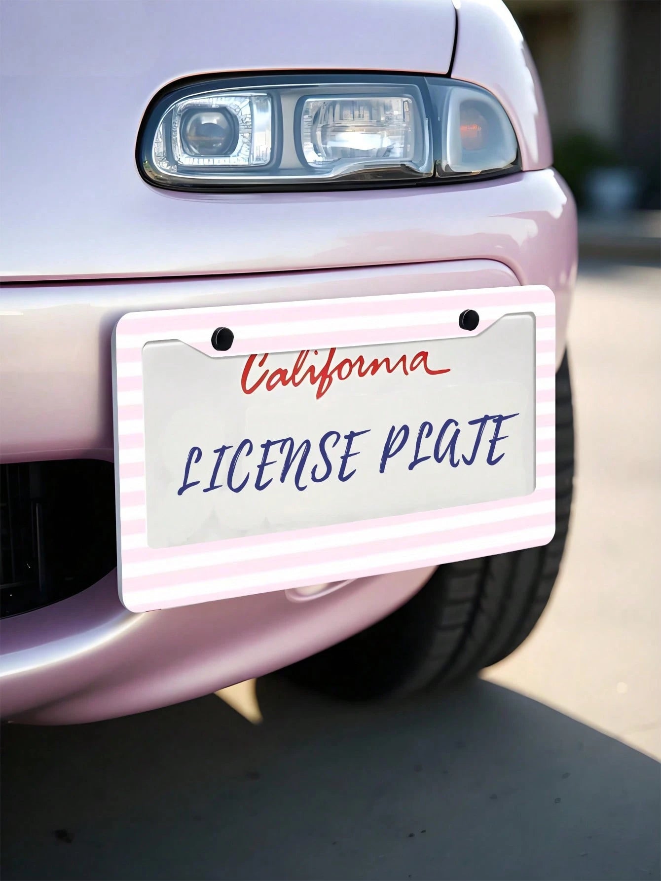 1pc Pink Striped Novelty And Fun- Themed License Plate Frame, Aluminum- Made, 6x12 Inches, 2- Hole Type With Screw Set, Car Decoration And, Meets US Vehicle Standards