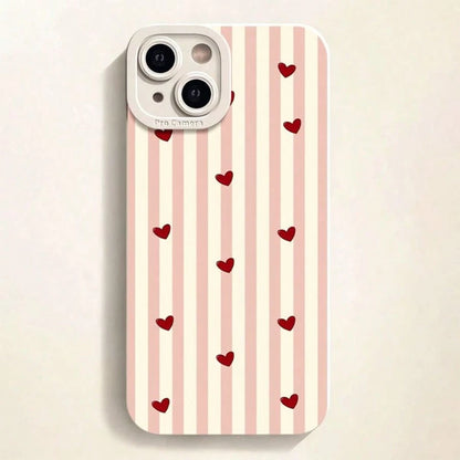 1pc Pink & White Striped Heart Pattern Full Coverage TPU Shockproof Phone Case Compatible With Apple 17 16 15 14 13 12 11 Pro Max