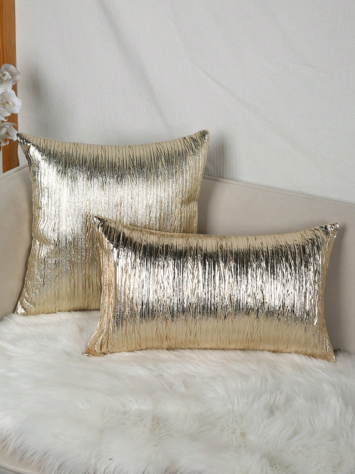 1pc Plain Cushion Cover, Gold Throw Pillow Case, Pillow Insert Not Include, For Sofa, Living Room