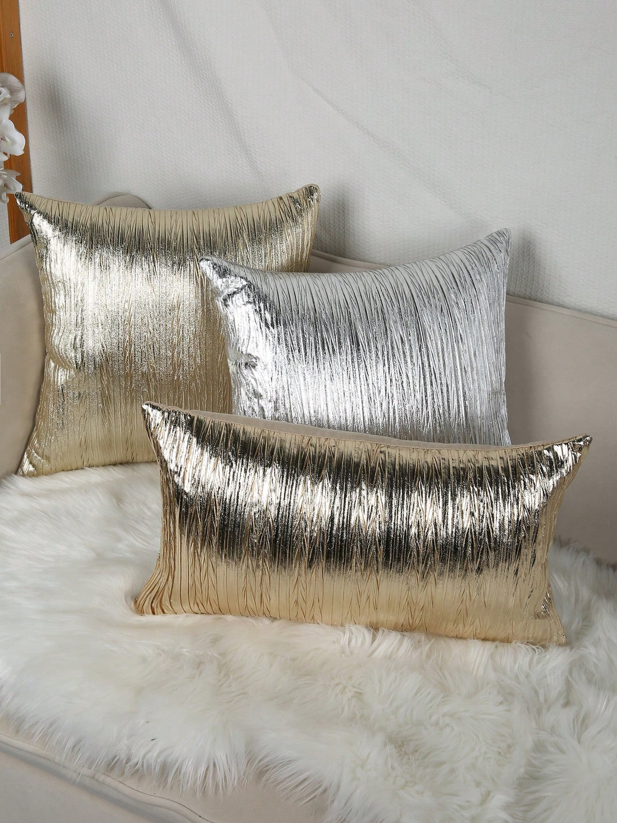 1pc Plain Cushion Cover, Gold Throw Pillow Case, Pillow Insert Not Include, For Sofa, Living Room
