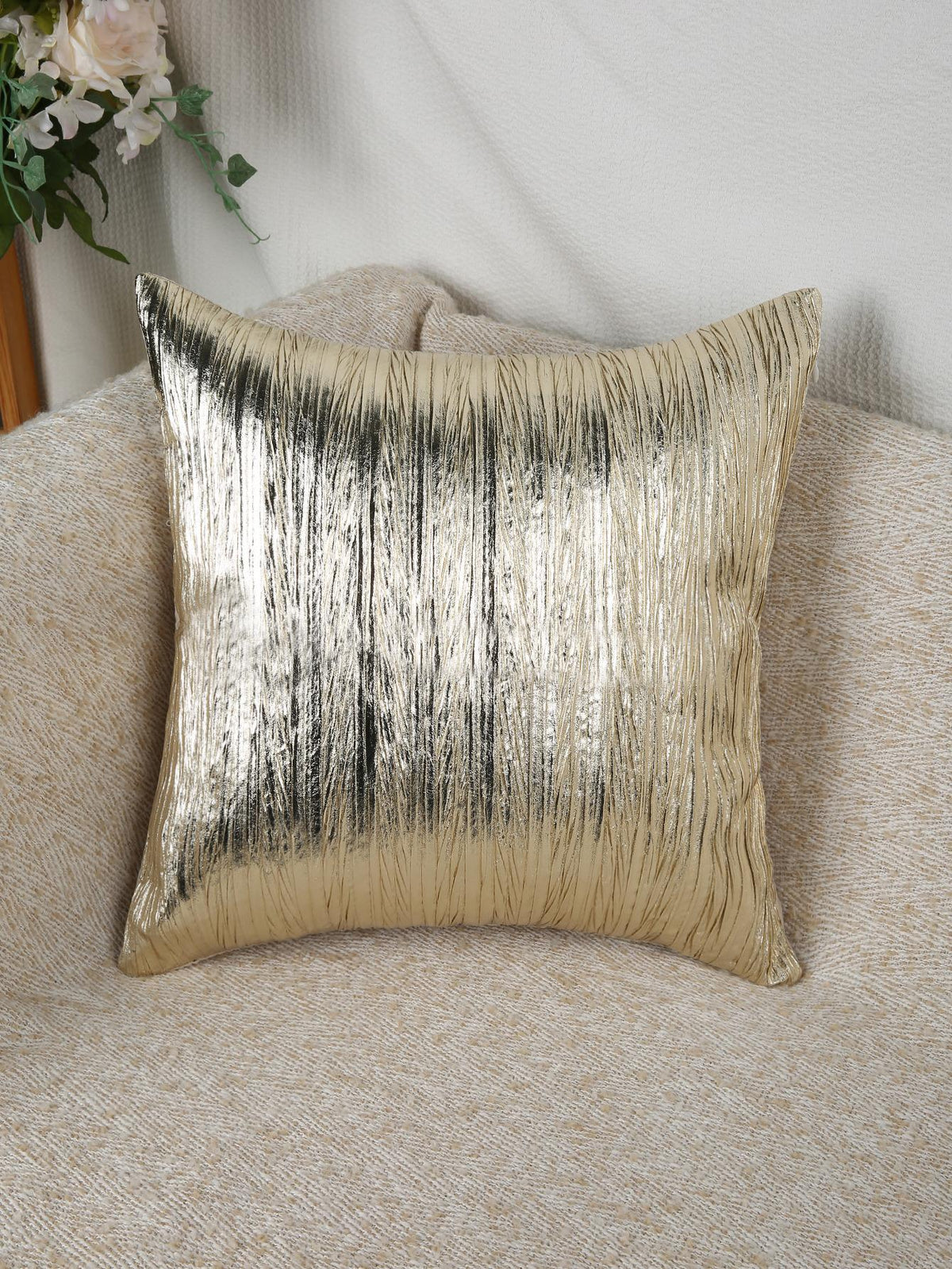 1pc Plain Cushion Cover, Gold Throw Pillow Case, Pillow Insert Not Include, For Sofa, Living Room