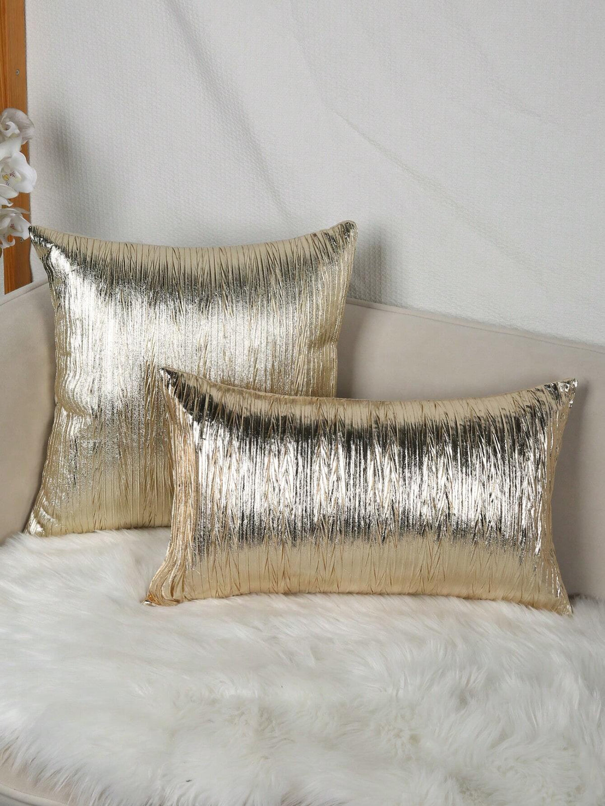 1pc Plain Cushion Cover, Gold Throw Pillow Case, Pillow Insert Not Include, For Sofa, Living Room