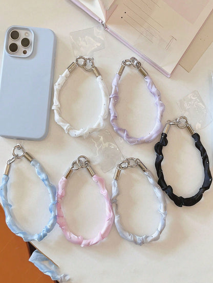 1pc Pleated Satin Fabric Phone Wrist Lanyard, Rhinestone Decor Short Phone Strap With T-Type Patch, Anti-Lost Hand Strap For Smartphone
