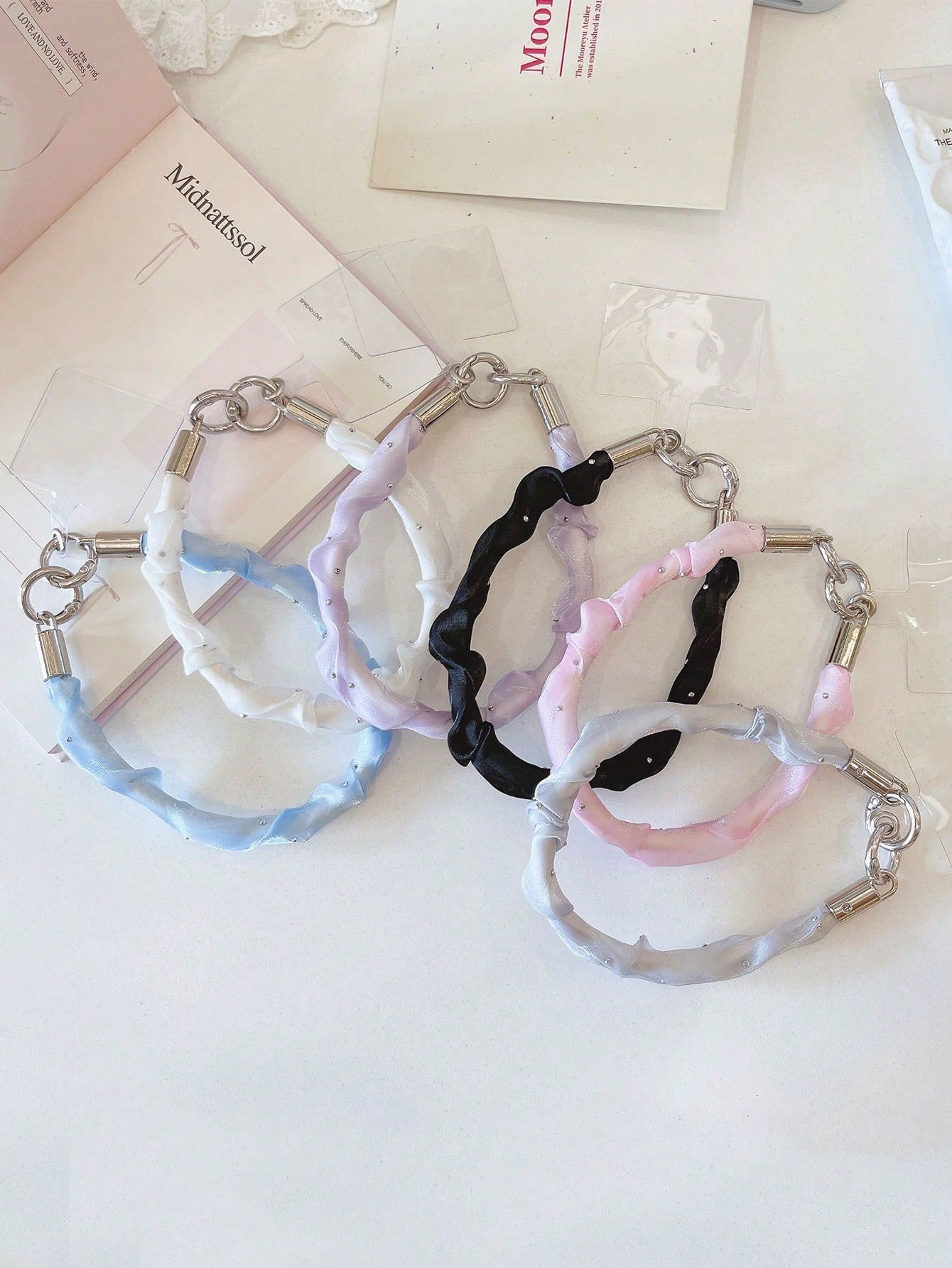 1pc Pleated Satin Fabric Phone Wrist Lanyard, Rhinestone Decor Short Phone Strap With T-Type Patch, Anti-Lost Hand Strap For Smartphone
