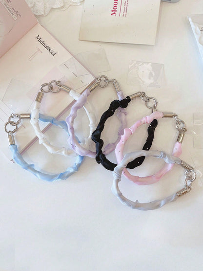 1pc Pleated Satin Fabric Phone Wrist Lanyard, Rhinestone Decor Short Phone Strap With T-Type Patch, Anti-Lost Hand Strap For Smartphone