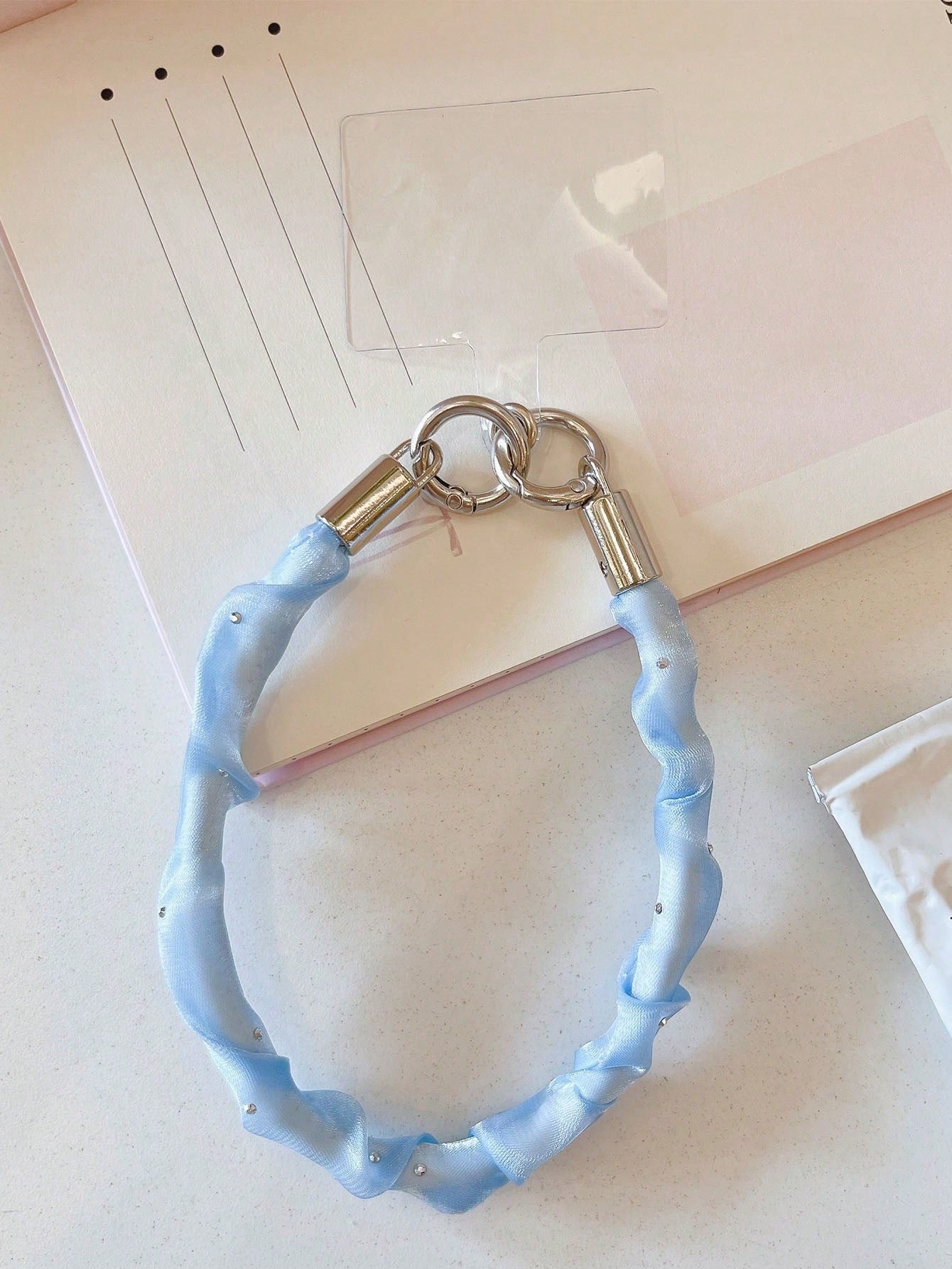 1pc Pleated Satin Fabric Phone Wrist Lanyard, Rhinestone Decor Short Phone Strap With T-Type Patch, Anti-Lost Hand Strap For Smartphone