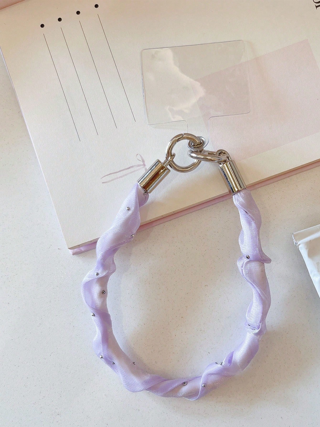 1pc Pleated Satin Fabric Phone Wrist Lanyard, Rhinestone Decor Short Phone Strap With T-Type Patch, Anti-Lost Hand Strap For Smartphone