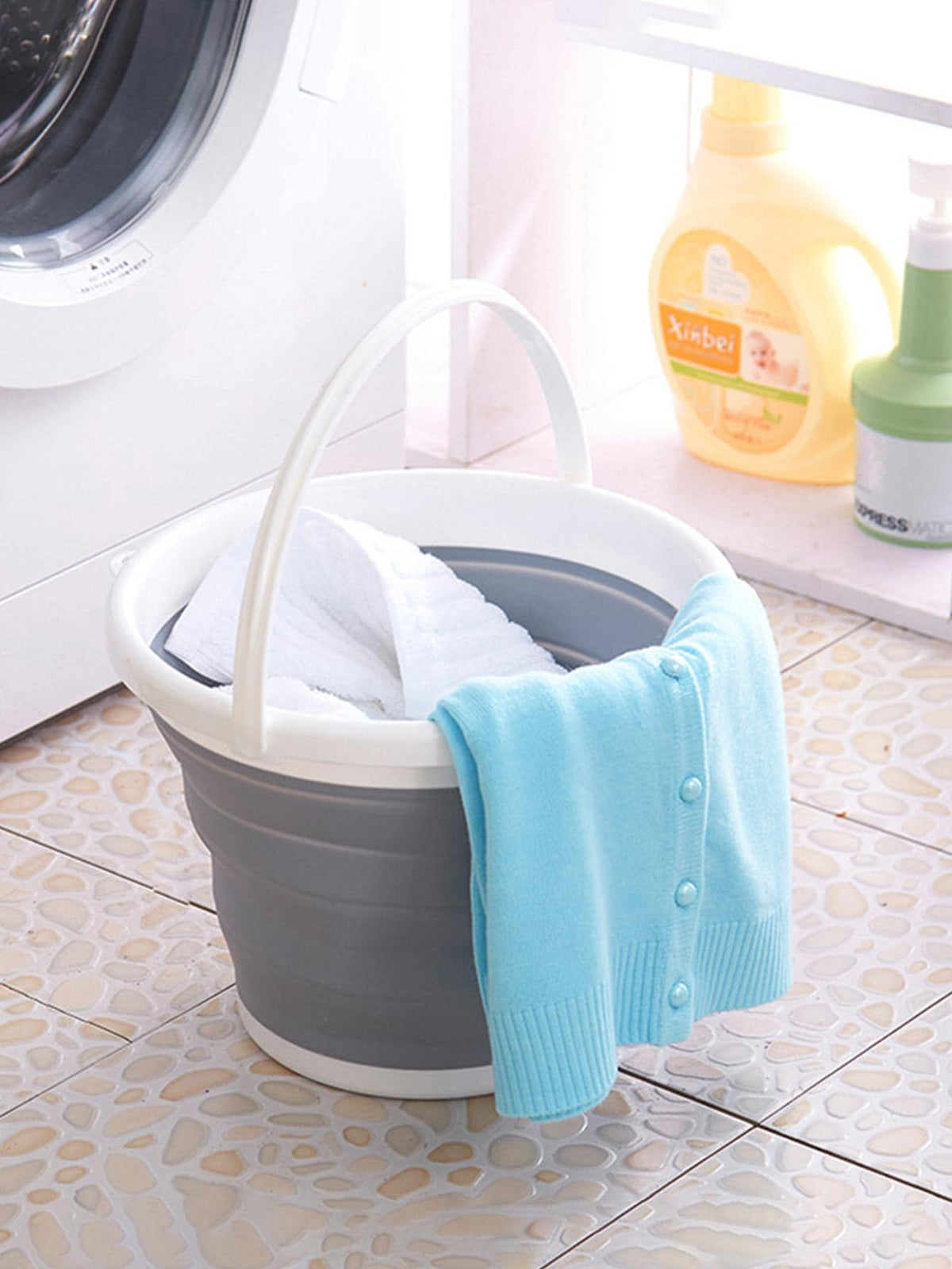 1pc Portable Collapsible Plastic Silicone Bucket, Foldable Car Wash Basin, Large Capacity Fishing Pail, Household Water Storage Bucket Home Bathroom Decor Fall Decor Back To School