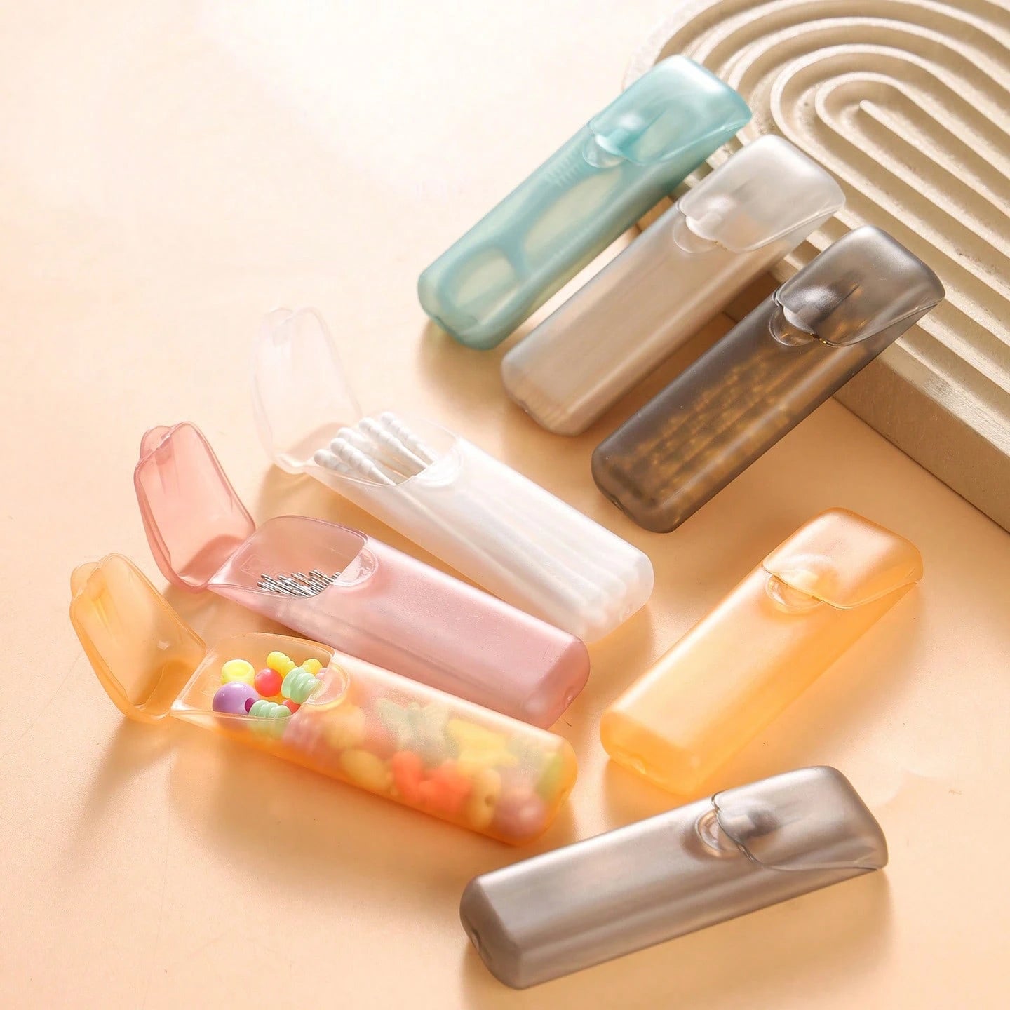 1pc Portable Small Storage Box, Travel Organizer Pill Case, Portable Cotton Swab Box, Dental Floss Storage Box, Cosmetic Storage Box, Bathroom Accessories,Room Decor