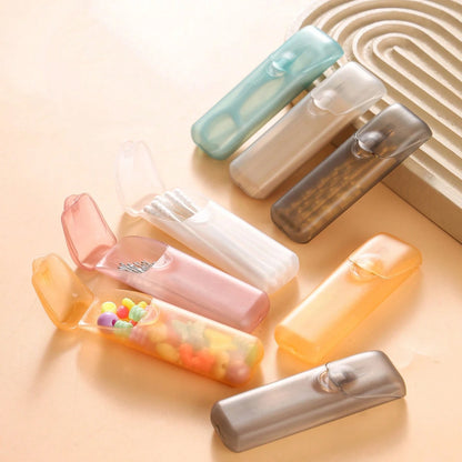 1pc Portable Small Storage Box, Travel Organizer Pill Case, Portable Cotton Swab Box, Dental Floss Storage Box, Cosmetic Storage Box, Bathroom Accessories,Room Decor