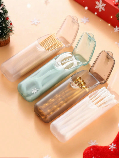 1pc Portable Small Storage Box, Travel Organizer Pill Case, Portable Cotton Swab Box, Dental Floss Storage Box, Cosmetic Storage Box, Bathroom Accessories,Room Decor