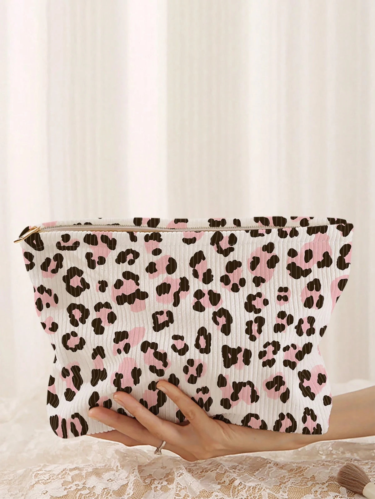 1pc Portable Strawberry Flower Pattern Dual-Sided Printed Zipper Cosmetic Bag, Multi-Function Travel Toiletry Organizer,Fall Decor,Autumn Decor,Room Decor