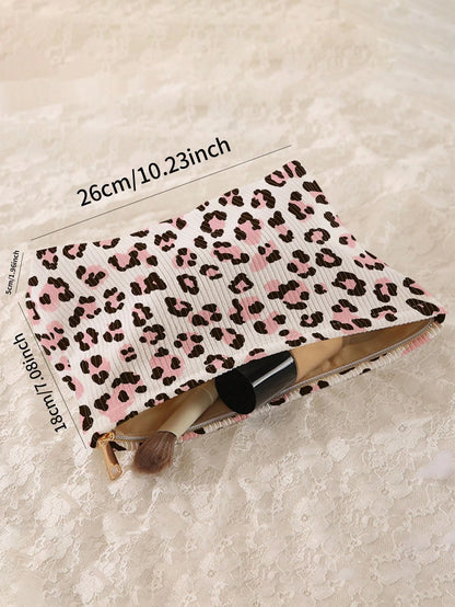 1pc Portable Strawberry Flower Pattern Dual-Sided Printed Zipper Cosmetic Bag, Multi-Function Travel Toiletry Organizer,Fall Decor,Autumn Decor,Room Decor