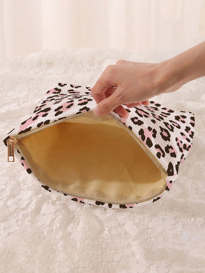1pc Portable Strawberry Flower Pattern Dual-Sided Printed Zipper Cosmetic Bag, Multi-Function Travel Toiletry Organizer,Fall Decor,Autumn Decor,Room Decor