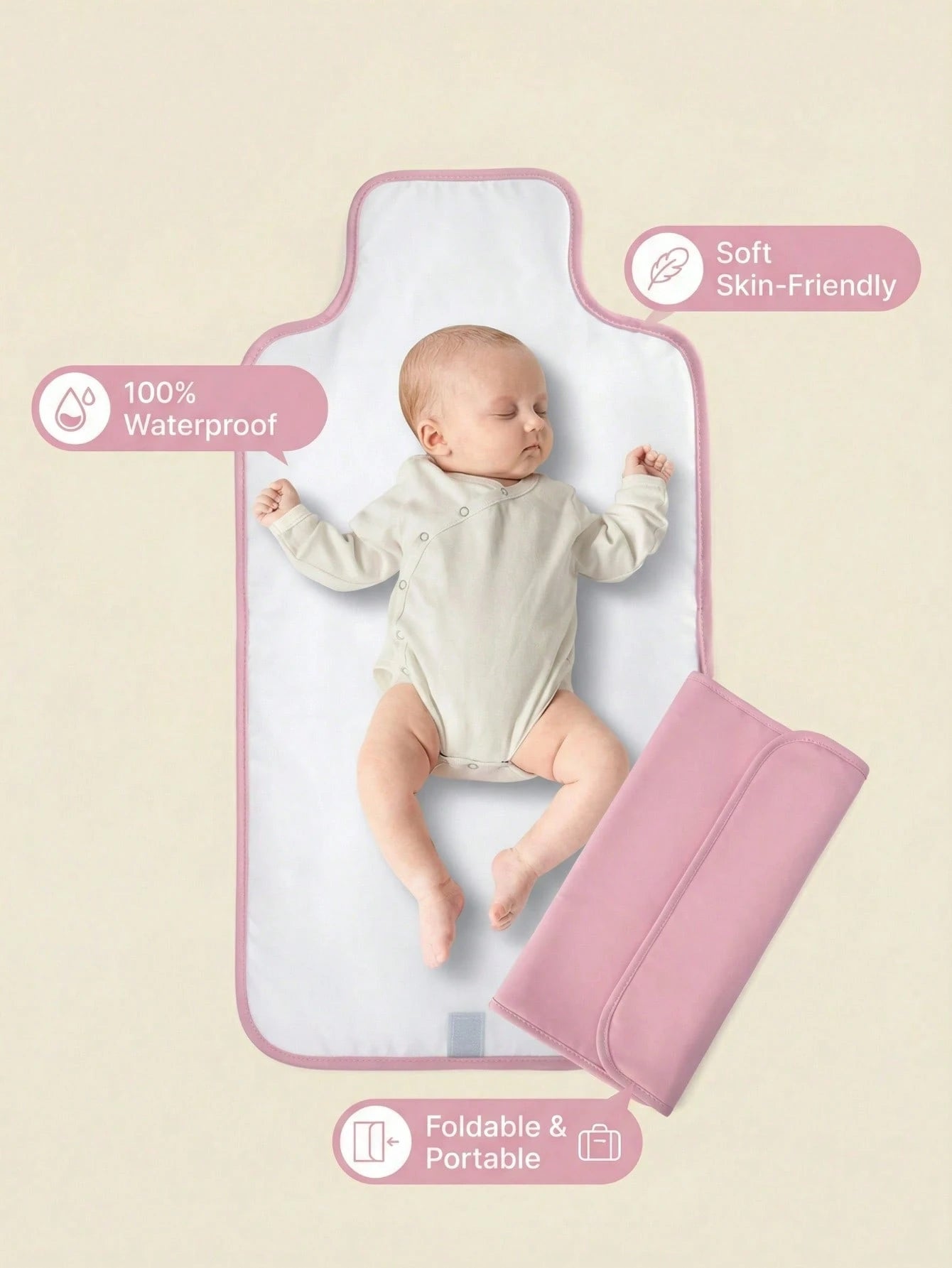 1pc Portable Waterproof Changing Pad With Wipe Pocket, Diaper Changing Mat For Infants, Removable Travel Changing Pad, Great Gift For Baby Shower, Newborn Baby Girl And Boy