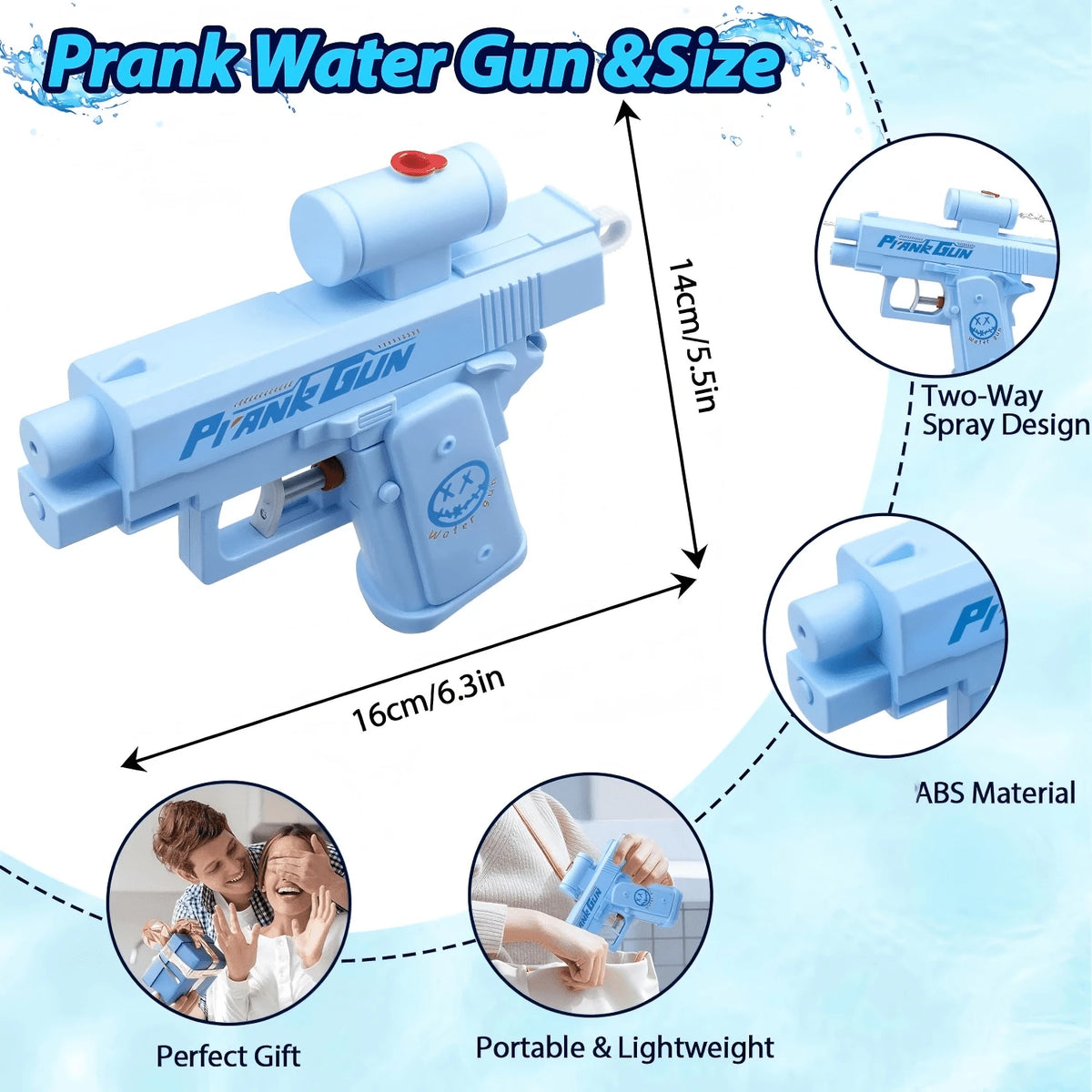 1pc Prank Water Gun, Bidirectional Squirt Gun, Practical Joke Water Gun, Reverse Water Gun, Suitable For Parties And Summer Fun Activities, Funny Novelty Toy, Swimming Pool Beach Water Fight Creative