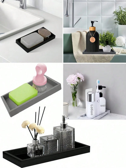 1PC Premium Silicone Storage Tray Organizer For Keys Makeup Jewelry On Bathroom Kitchen Sink Counter Holiday Gift Home Decor Christmas Summer