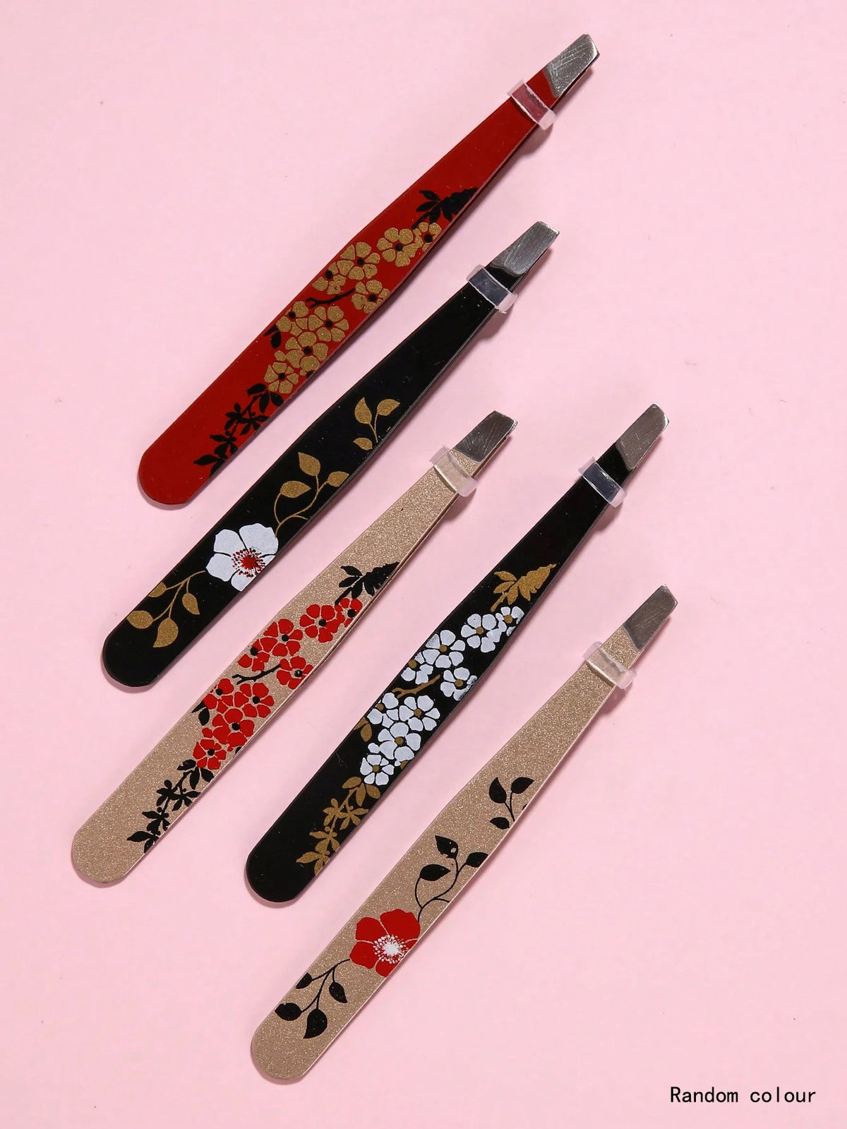 1pc Random Flower Print Eyelash Tweezers,Professional Stainless Steel Tweezers for Eyebrows- Great Precision for Facial Hair, Splinter and Ingrown Hair Removal
