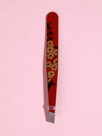 1pc Random Flower Print Eyelash Tweezers,Professional Stainless Steel Tweezers for Eyebrows- Great Precision for Facial Hair, Splinter and Ingrown Hair Removal