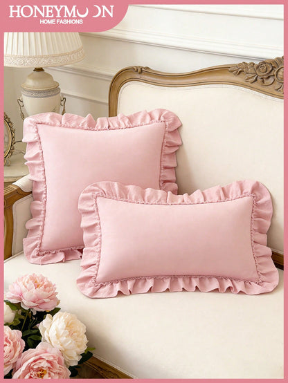 1pc Romantic French Ruffled Quilted Envelope Pillow Cover (Pillow Insert Not Included), Fashionable & Romantic Decorative Throw Pillow Case For Bedroom/Dorm/Sofa, Ideal Gift For Couples & Friends. Mac