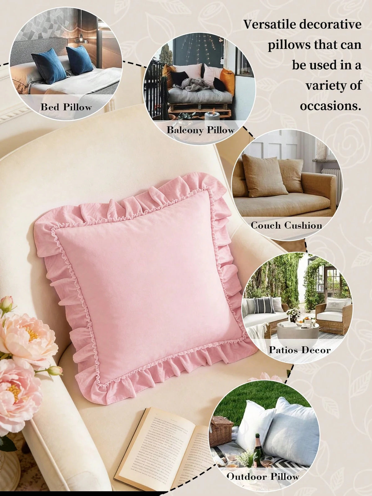 1pc Romantic French Ruffled Quilted Envelope Pillow Cover (Pillow Insert Not Included), Fashionable & Romantic Decorative Throw Pillow Case For Bedroom/Dorm/Sofa, Ideal Gift For Couples & Friends. Mac