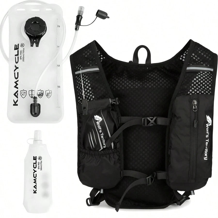 1pc Running Vest Backpack With 1pc 2L Water Bladder And 1pc 500ml Soft Water Bottle, Unisex Hydration Vest Backpack For Cycling, Running, Hiking, Trail Running, Climbing And Other Outdoor Sports (Back