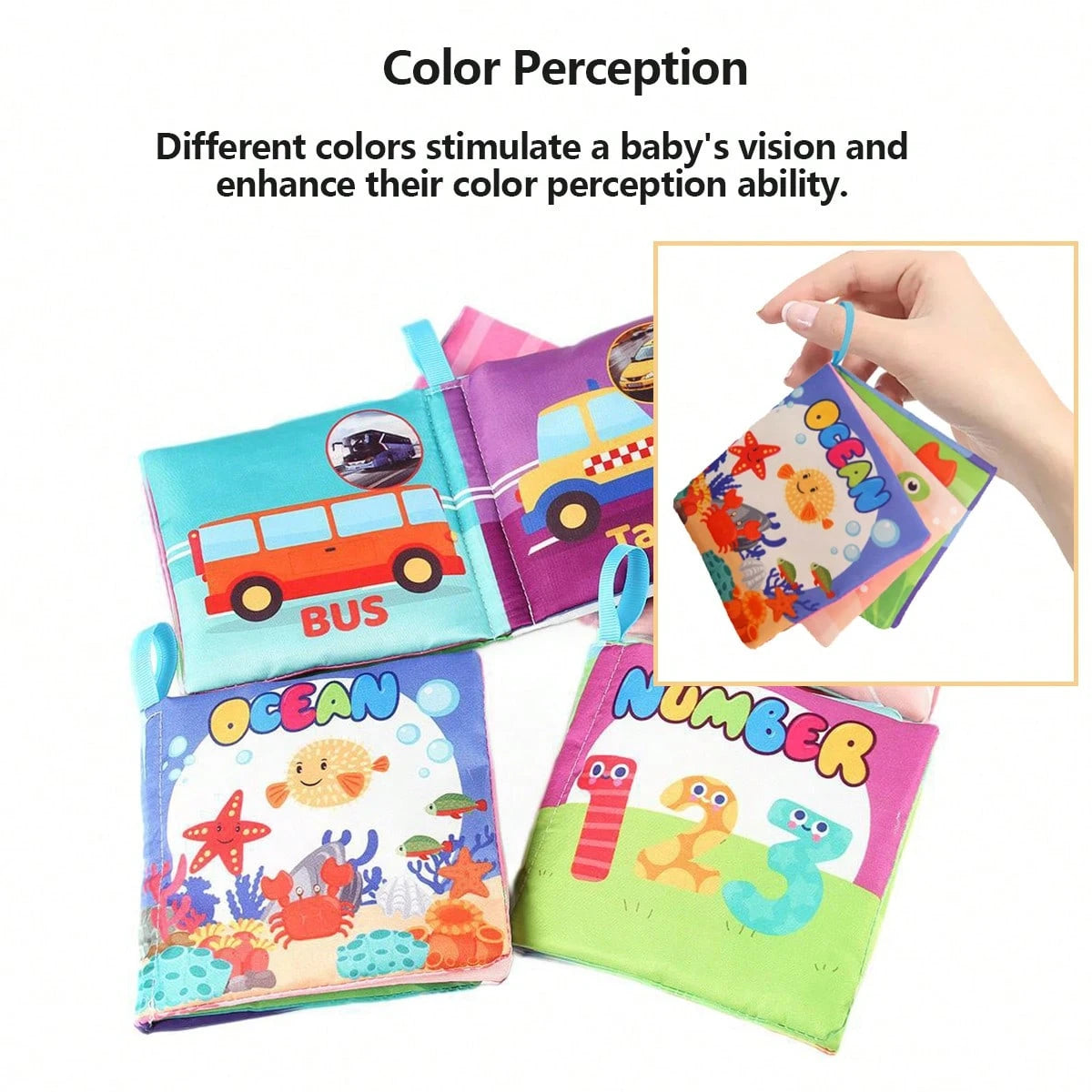 1Pc Sensory Cloth Book For Babies, Baby Cloth Book Early Learning Toys With Crepe Paper, 4 Sides 8 Pages English Mini Book Animal Fruit Farm Cloth Book