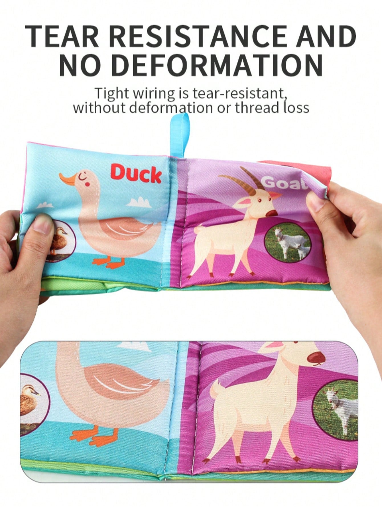 1Pc Sensory Cloth Book For Babies, Baby Cloth Book Early Learning Toys With Crepe Paper, 4 Sides 8 Pages English Mini Book Animal Fruit Farm Cloth Book