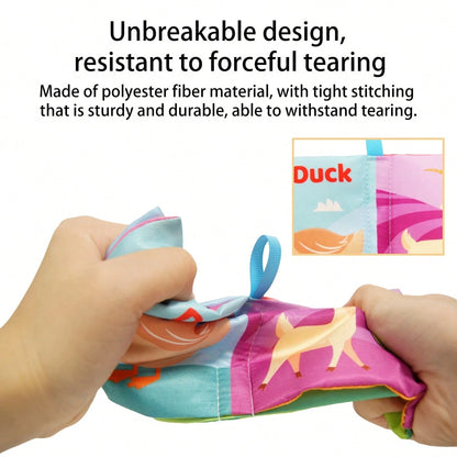 1Pc Sensory Cloth Book For Babies, Baby Cloth Book Early Learning Toys With Crepe Paper, 4 Sides 8 Pages English Mini Book Animal Fruit Farm Cloth Book