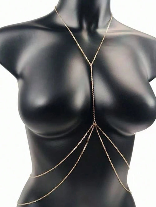 1pc Sexy Women's Body Chain, Multi-Layer Rhinestone Criss-Cross Bikini Bra Body Jewelry, Summer Beach Vacation Crystal Belly Chain Waist Chain, Party Essential X-Shaped Waist Chain (Material Is Iron