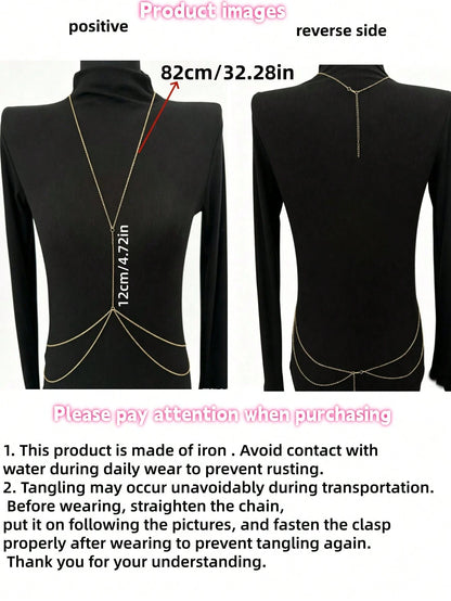 1pc Sexy Women's Body Chain, Multi-Layer Rhinestone Criss-Cross Bikini Bra Body Jewelry, Summer Beach Vacation Crystal Belly Chain Waist Chain, Party Essential X-Shaped Waist Chain (Material Is Iron