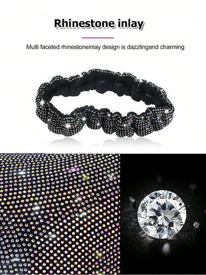 1pc Shiny Car Rearview Mirror Cover With Crystal Rhinestones, Women's Full Diamond Headrest Sleeve Interior Accessory- Universal Fit For Sedan, SUV, Van