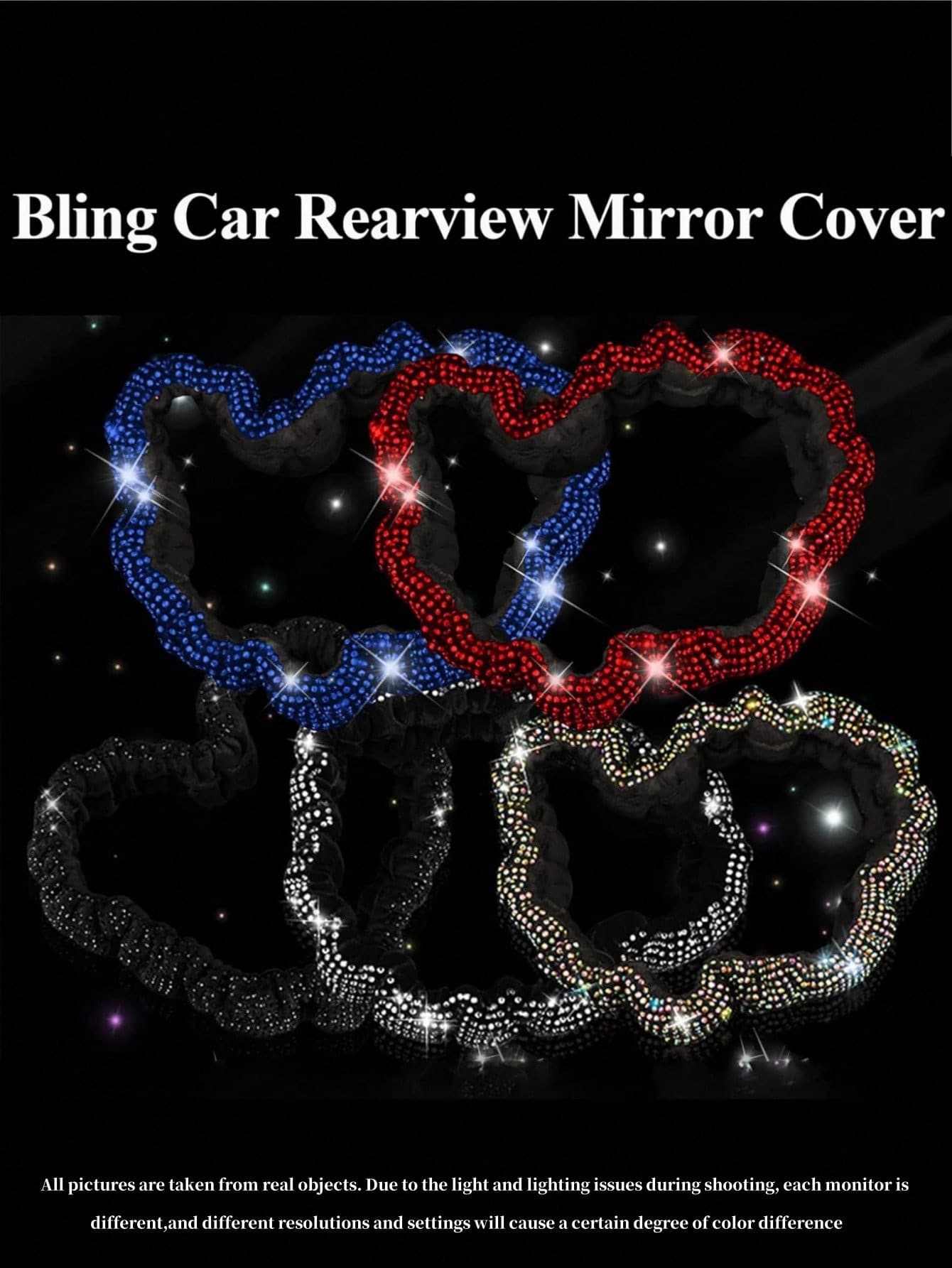 1pc Shiny Car Rearview Mirror Cover With Crystal Rhinestones, Women's Full Diamond Headrest Sleeve Interior Accessory- Universal Fit For Sedan, SUV, Van