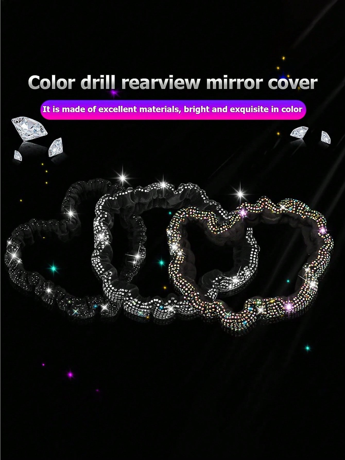1pc Shiny Car Rearview Mirror Cover With Crystal Rhinestones, Women's Full Diamond Headrest Sleeve Interior Accessory- Universal Fit For Sedan, SUV, Van