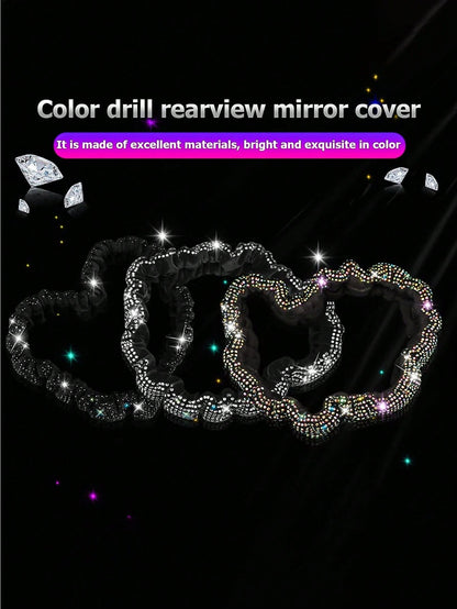 1pc Shiny Car Rearview Mirror Cover With Crystal Rhinestones, Women's Full Diamond Headrest Sleeve Interior Accessory- Universal Fit For Sedan, SUV, Van