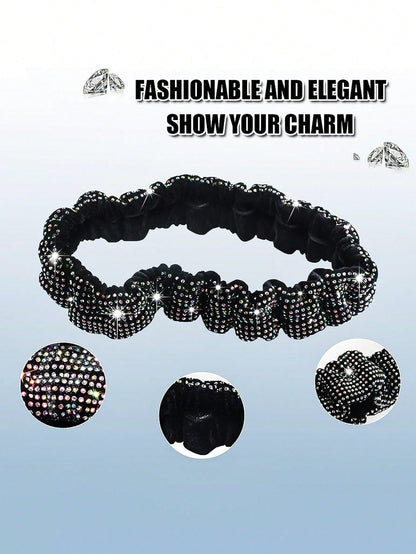 1pc Shiny Car Rearview Mirror Cover With Crystal Rhinestones, Women's Full Diamond Headrest Sleeve Interior Accessory- Universal Fit For Sedan, SUV, Van