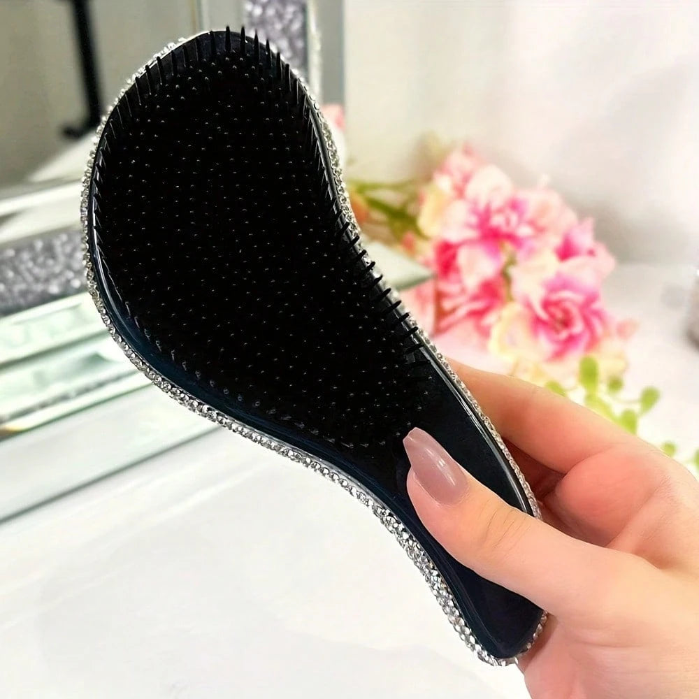 1pc Shiny Rhinestone Hair Comb For Women, Massage Pad Design, No Knots And No Hair Clogging, Portable Back Comb For Smooth Hair, Travel And Vacation Essential, Wedding Birthday Party Holiday Gift, Hai