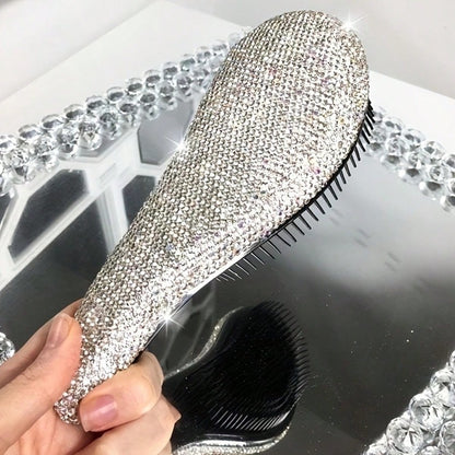 1pc Shiny Rhinestone Hair Comb For Women, Massage Pad Design, No Knots And No Hair Clogging, Portable Back Comb For Smooth Hair, Travel And Vacation Essential, Wedding Birthday Party Holiday Gift, Hai