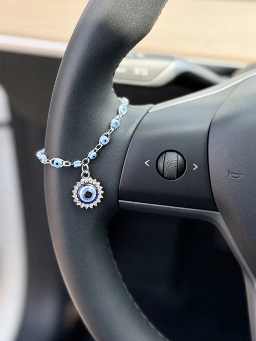 1pc Silver Devil's Eye Steering Wheel Decor, Personalized Steering Wheel Accessory, Car Interior Decoration