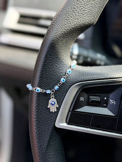 1pc Silver Devil's Eye Steering Wheel Decor, Personalized Steering Wheel Accessory, Car Interior Decoration